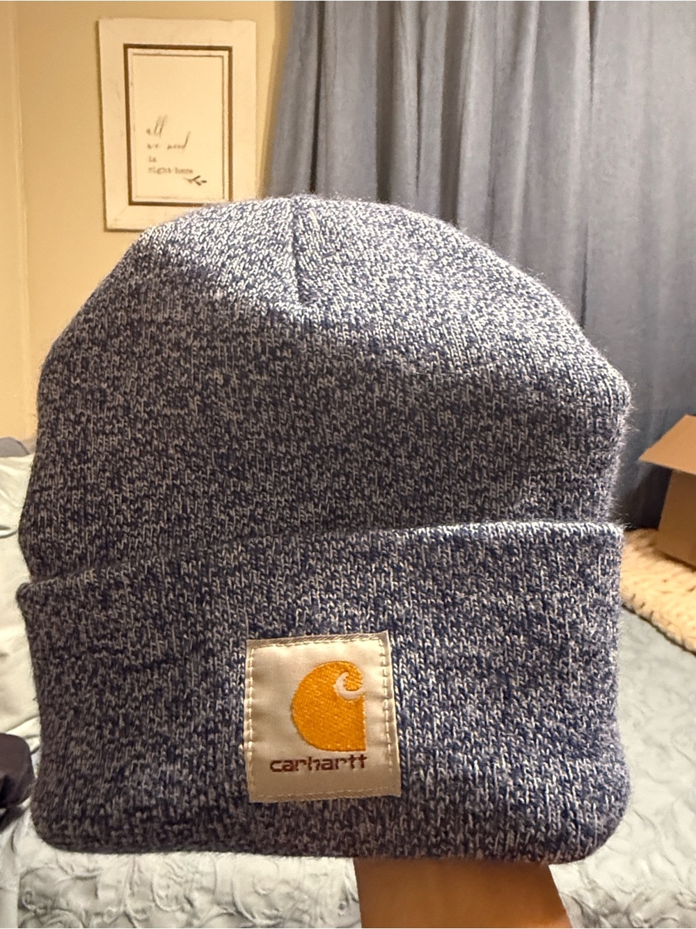 Carhartt Unisex Heather Navy Fold-Over Knit Beanie with Gold Logo
